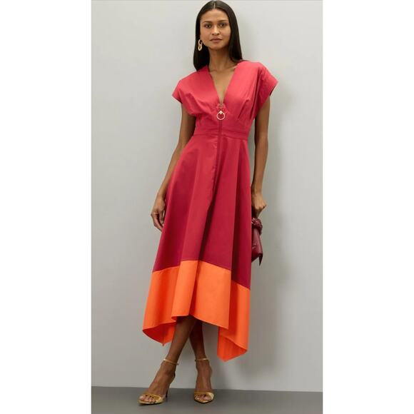 Roksanda Collective Two-Tone Midi Dress in Red and Orange - Picture 1 of 7